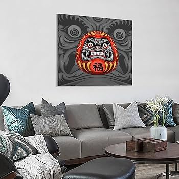 Amazon.co.jp: 壁アート 福だるま 縁起物だるま 木枠付き 装飾画